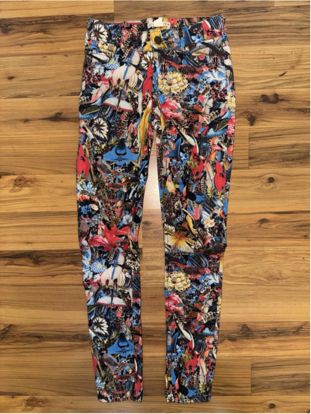 Alice + Olivia Skinny Pants Low Rise Bird Floral Print Maximalist Made USA